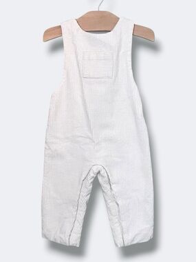 Jacadi Boys Overalls 12M White Corduroy Lined One Piece Cross Back Straps Fall